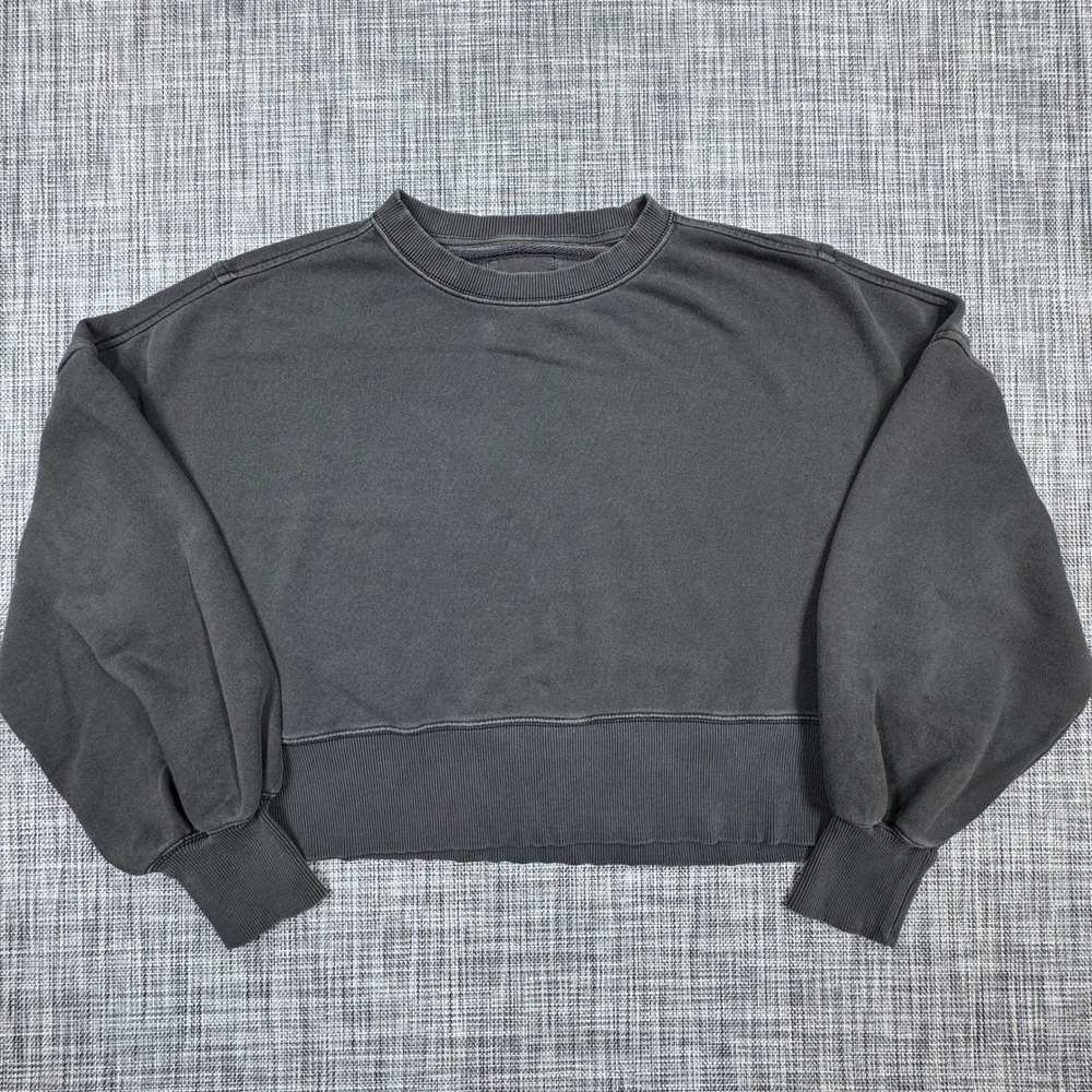 Aerie Sweatshirt Womens Small Charcoal Gray Oversized Cropped Crewneck Pullover